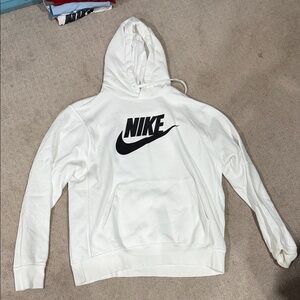Nike Men's White Hoodie with Black Logo